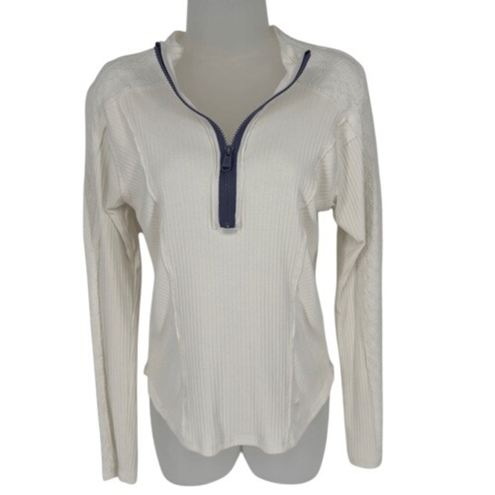 FP Movement Shimmer Layer Top Half Zip Lace Detail Painted White Size L